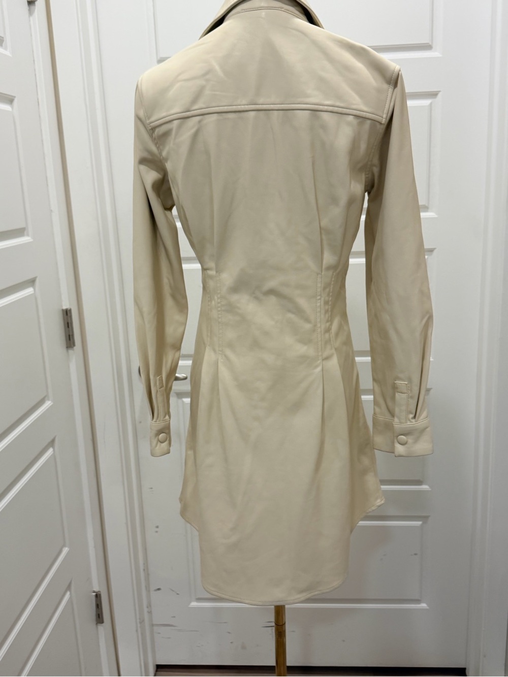 Heartloom Tai Faux Leather Cream Button-Front Long Sleeve Shirt Dress - Picture 7 of 11